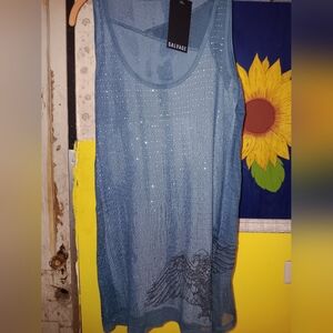 SALVAGE NWT Blue Sparkly Lightweight Long Tank Top. M